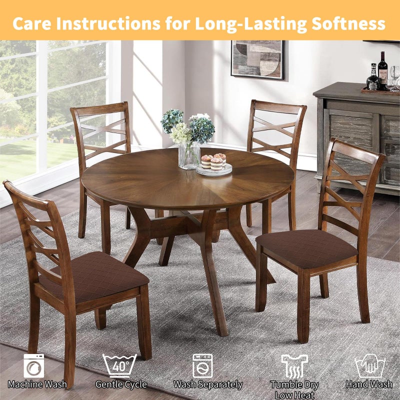 Gute Chair Seat Covers, Dining Room Chair Seat Covers with Ties, Stretch Jacquard Chair Covers Protectors for Dining Room Kitchen Chairs - 4 Pcs, Rhombic-Coffee - Image 5